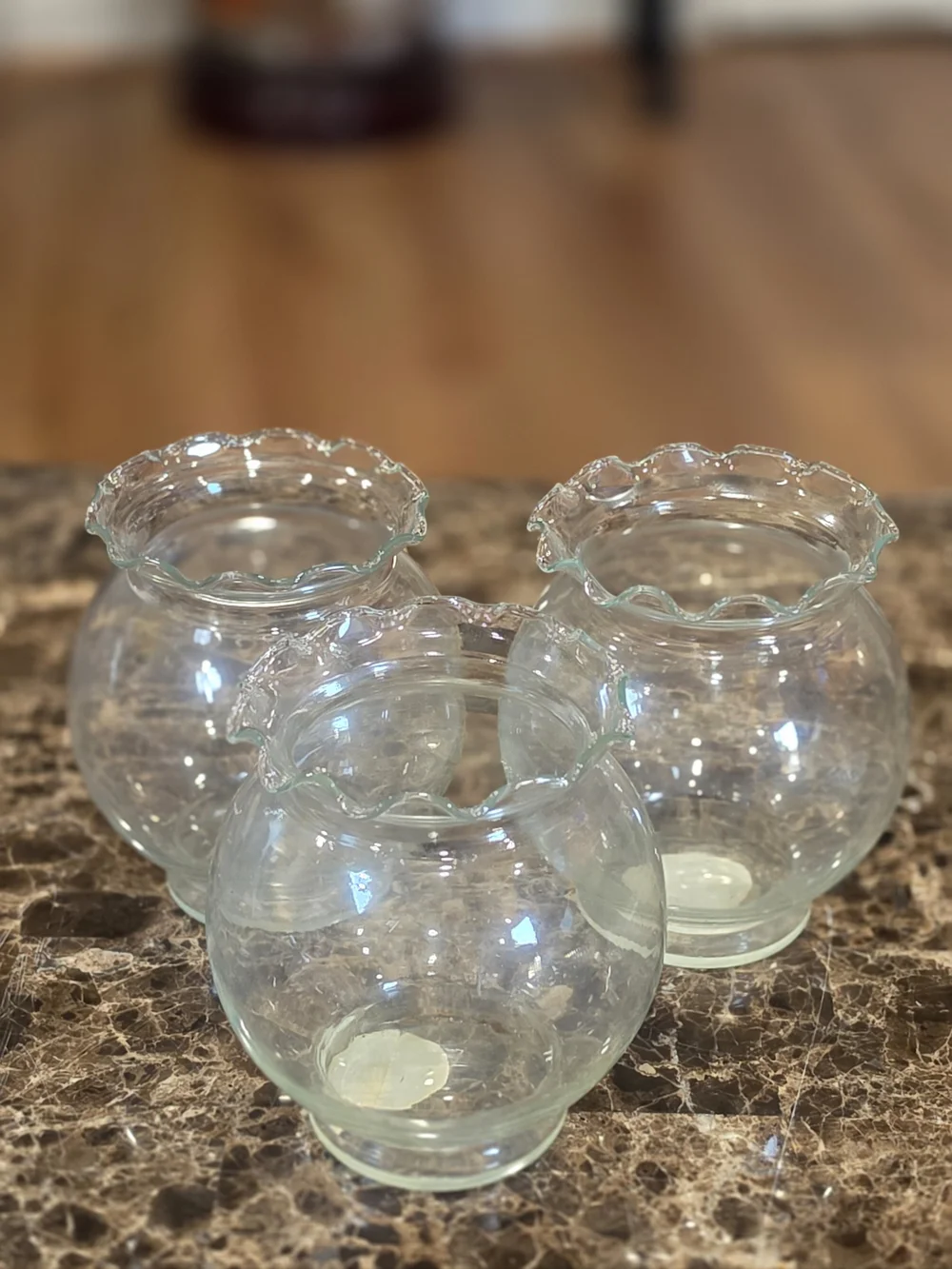 Vintage Indiana Glass Clear Ruffled Bowl Vases - Set of 3